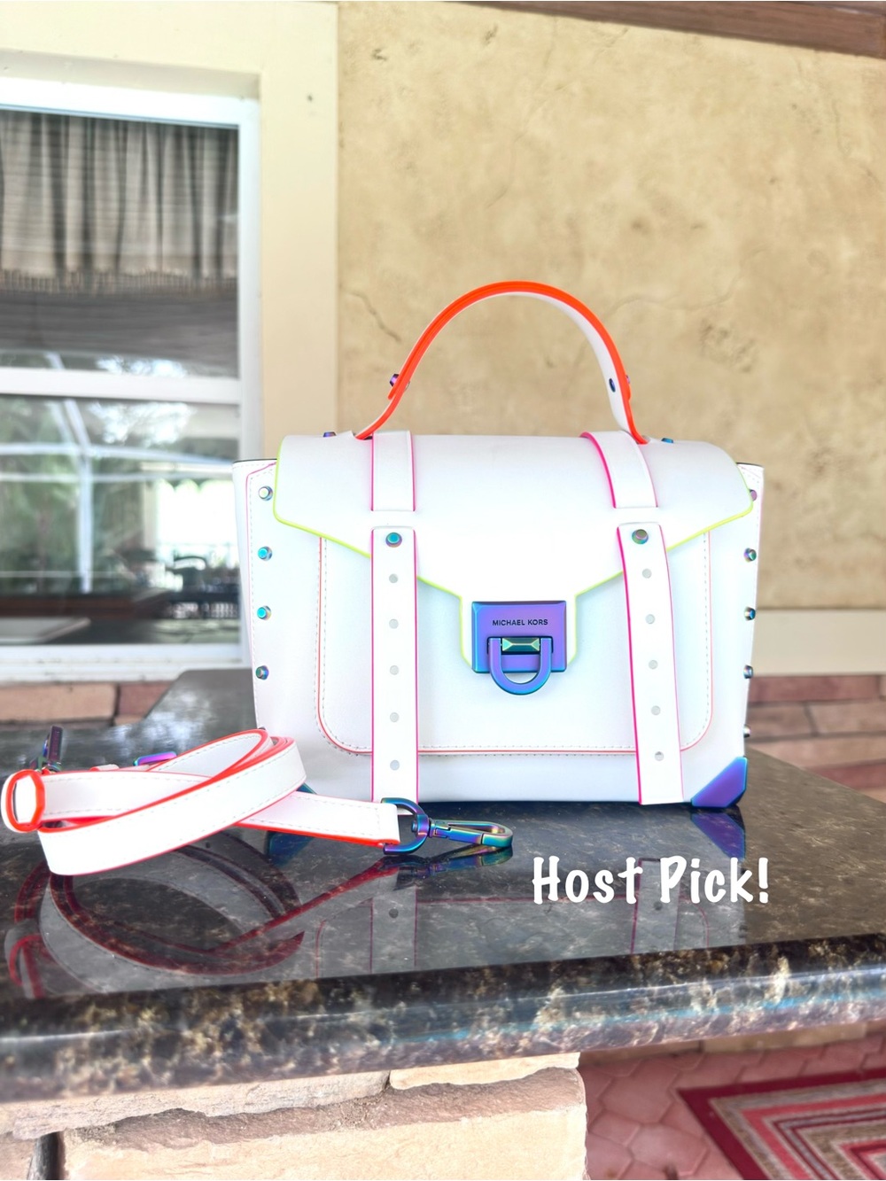 MICHAEL KORS ~ Small White Crossbody Satchel w/Multicolor Accents Monochromatic